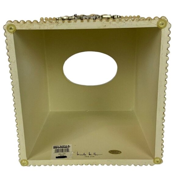 Nicole Miller New York Tissue Box Cover Delias Cream 3D Floral Applique Beads - Picture 7 of 8